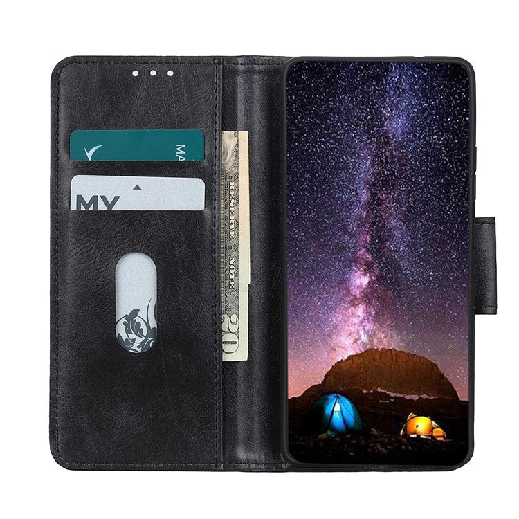 Crazy Horse PU Leather Wallet Stand Protector Cover for Oppo A54 5G/A93 5G/A74 5G - Black