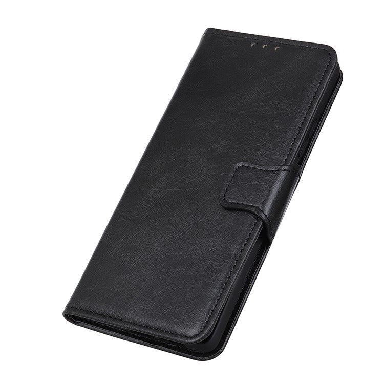 Crazy Horse PU Leather Wallet Stand Protector Cover for Oppo A54 5G/A93 5G/A74 5G - Black