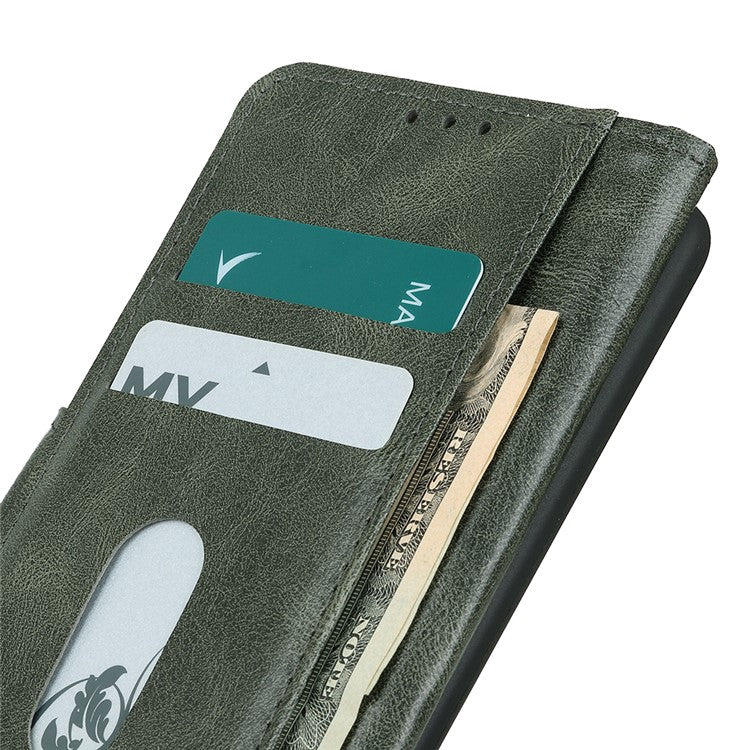 Crazy Horse PU Leather Wallet Stand Protector Cover for Oppo A54 5G/A93 5G/A74 5G - Blackish Green