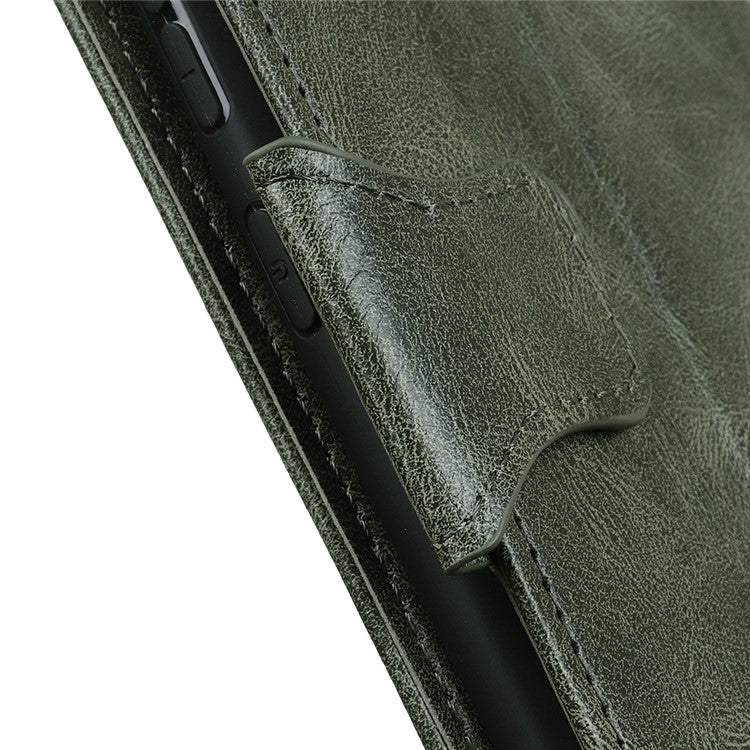 Crazy Horse PU Leather Wallet Stand Protector Cover for Oppo A54 5G/A93 5G/A74 5G - Blackish Green