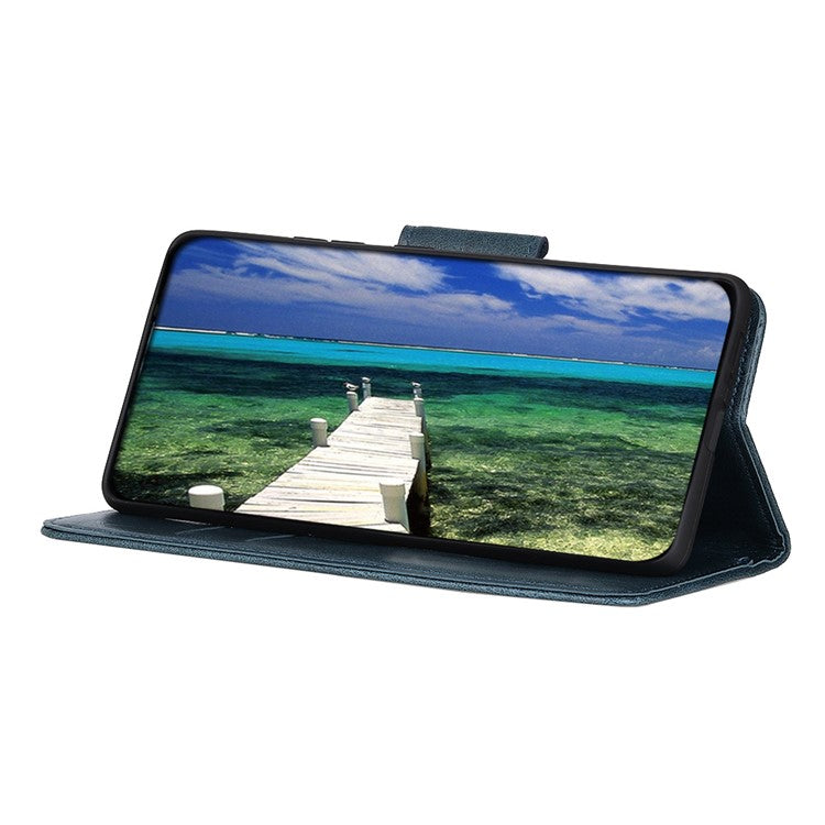 Crazy Horse PU Leather Wallet Stand Protector Cover for Oppo A54 5G/A93 5G/A74 5G - Blue