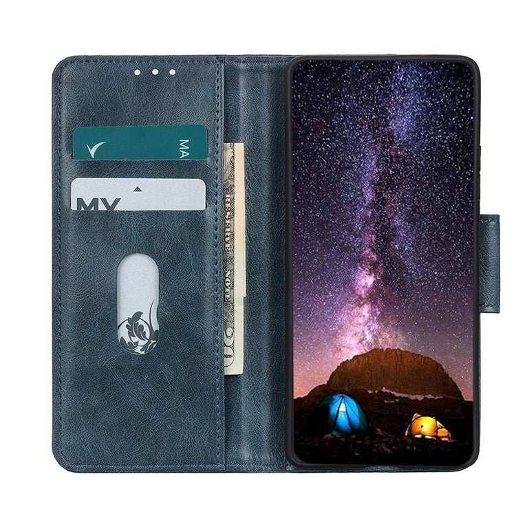 Crazy Horse PU Leather Wallet Stand Protector Cover for Oppo A54 5G/A93 5G/A74 5G - Blue