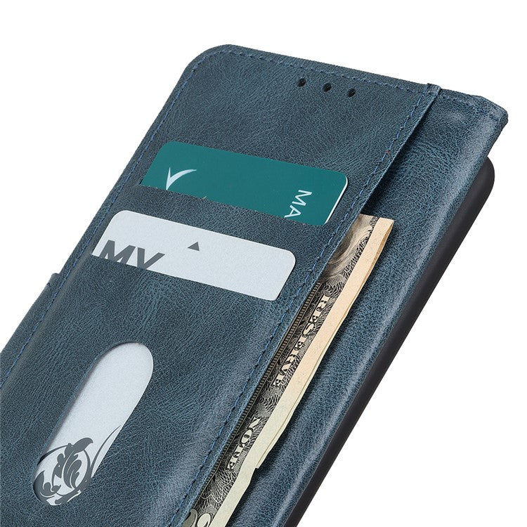 Crazy Horse PU Leather Wallet Stand Protector Cover for Oppo A54 5G/A93 5G/A74 5G - Blue