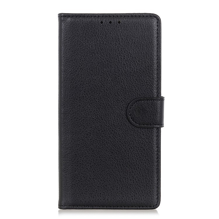 Litchi Skin Leather Full-Protection Phone Shell Case  Cover with Wallet Stand for Oppo A93 5G / A54 5G / A74 5G - Black