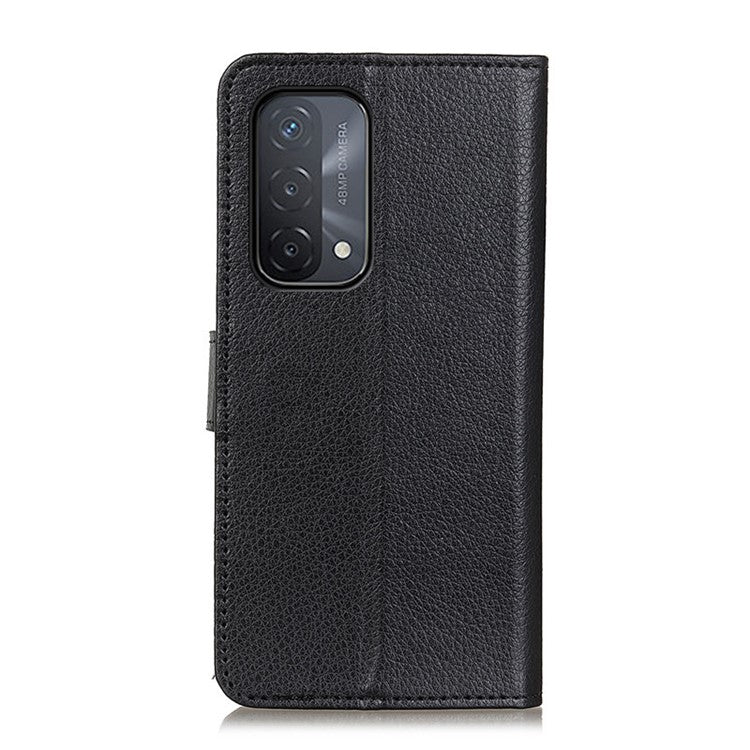 Litchi Skin Leather Full-Protection Phone Shell Case  Cover with Wallet Stand for Oppo A93 5G / A54 5G / A74 5G - Black