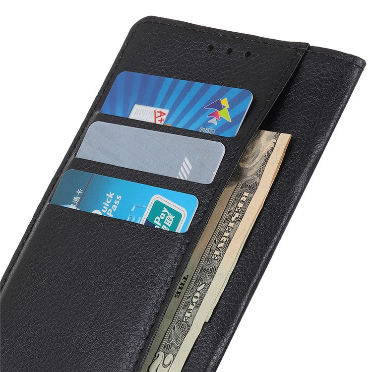 Litchi Skin Leather Full-Protection Phone Shell Case  Cover with Wallet Stand for Oppo A93 5G / A54 5G / A74 5G - Black