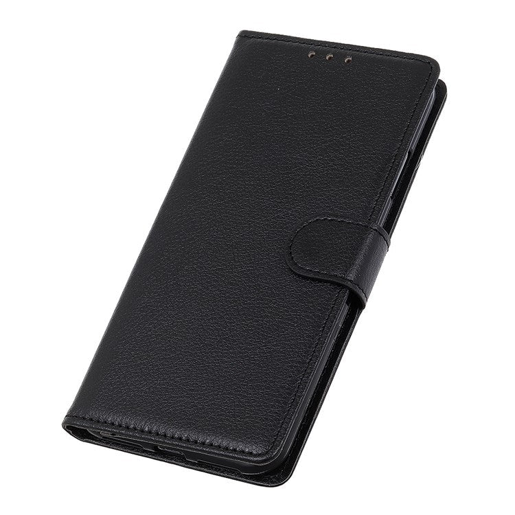 Litchi Skin Leather Full-Protection Phone Shell Case  Cover with Wallet Stand for Oppo A93 5G / A54 5G / A74 5G - Black