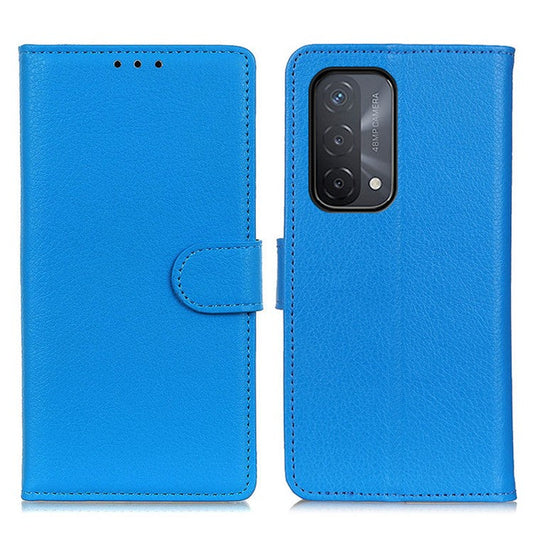 Litchi Skin Leather Full-Protection Phone Shell Case  Cover with Wallet Stand for Oppo A93 5G / A54 5G / A74 5G - Blue
