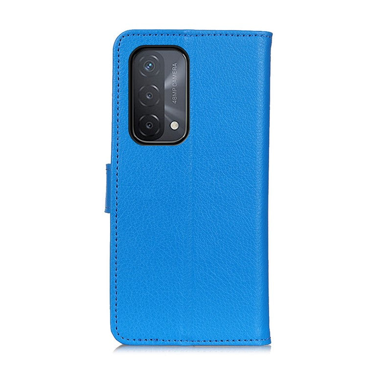 Litchi Skin Leather Full-Protection Phone Shell Case  Cover with Wallet Stand for Oppo A93 5G / A54 5G / A74 5G - Blue