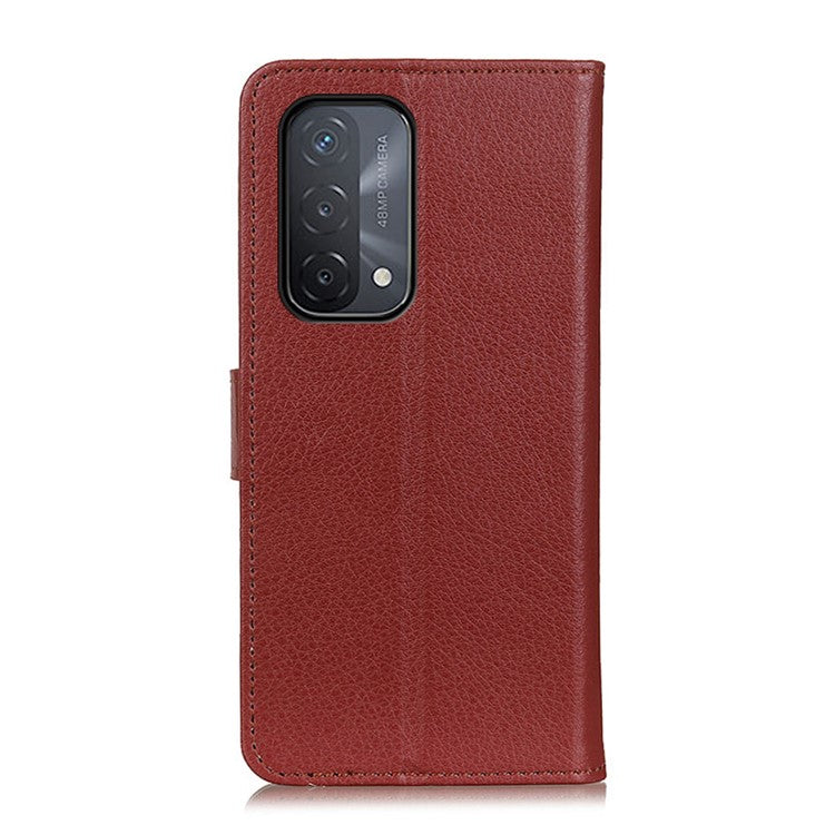 Litchi Skin Leather Full-Protection Phone Shell Case  Cover with Wallet Stand for Oppo A93 5G / A54 5G / A74 5G - Brown