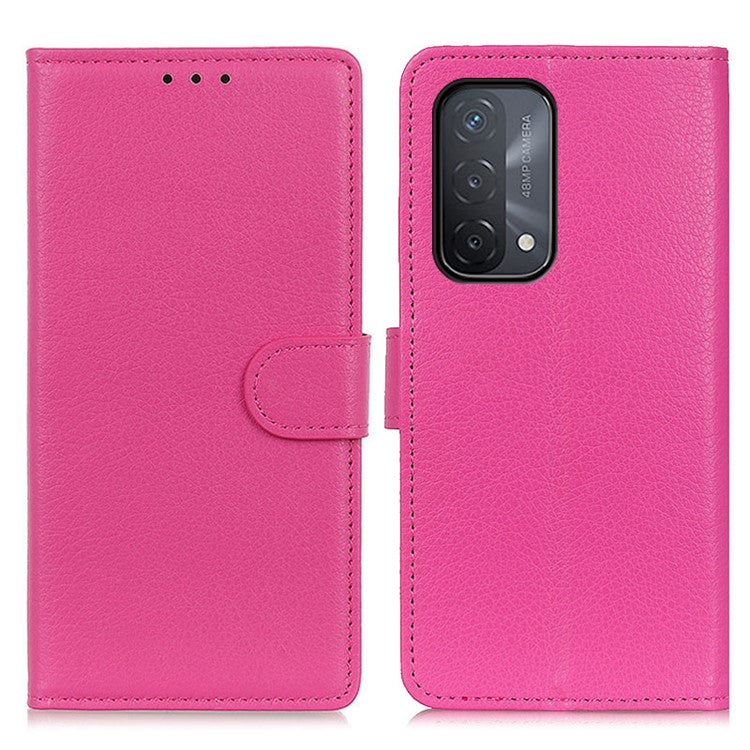 Litchi Skin Leather Full-Protection Phone Shell Case  Cover with Wallet Stand for Oppo A93 5G / A54 5G / A74 5G - Rose