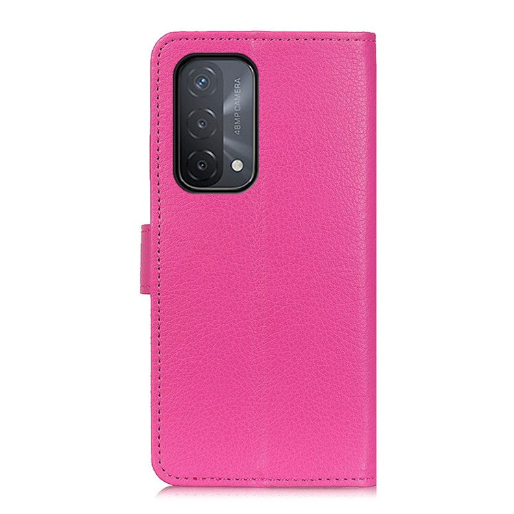 Litchi Skin Leather Full-Protection Phone Shell Case  Cover with Wallet Stand for Oppo A93 5G / A54 5G / A74 5G - Rose