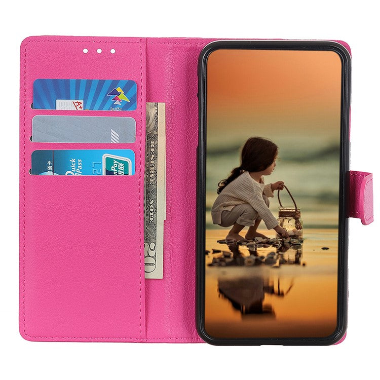 Litchi Skin Leather Full-Protection Phone Shell Case  Cover with Wallet Stand for Oppo A93 5G / A54 5G / A74 5G - Rose