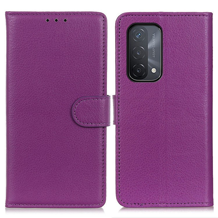Litchi Skin Leather Full-Protection Phone Shell Case  Cover with Wallet Stand for Oppo A93 5G / A54 5G / A74 5G - Purple