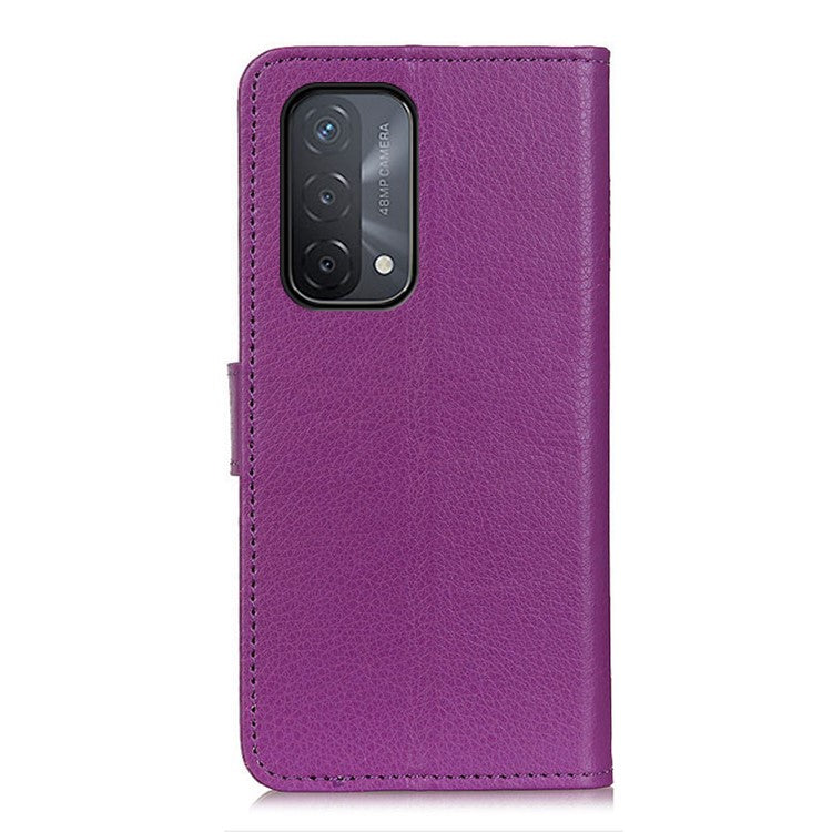 Litchi Skin Leather Full-Protection Phone Shell Case  Cover with Wallet Stand for Oppo A93 5G / A54 5G / A74 5G - Purple