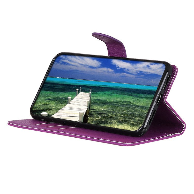 Litchi Skin Leather Full-Protection Phone Shell Case  Cover with Wallet Stand for Oppo A93 5G / A54 5G / A74 5G - Purple