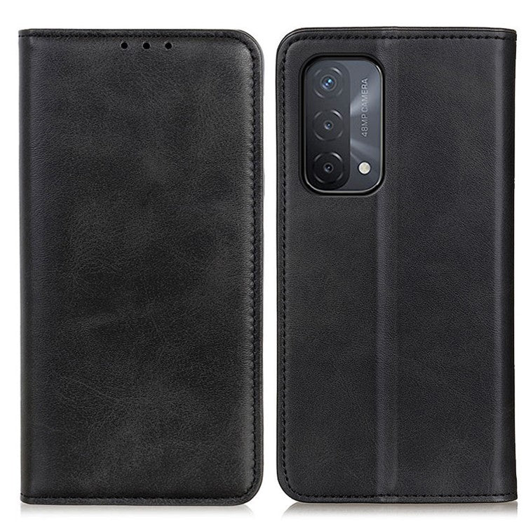 Auto-absorbed Split Leather Wallet Phone Cover for Oppo A93 5G/A54 5G/A74 5G - Black