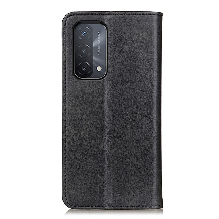 Auto-absorbed Split Leather Wallet Phone Cover for Oppo A93 5G/A54 5G/A74 5G - Black