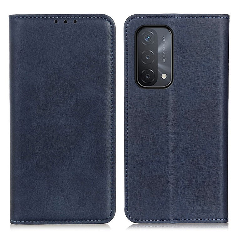 Auto-absorbed Split Leather Wallet Phone Cover for Oppo A93 5G/A54 5G/A74 5G - Blue