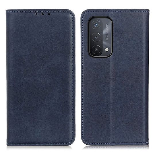 Auto-absorbed Split Leather Wallet Phone Cover for Oppo A93 5G/A54 5G/A74 5G - Blue