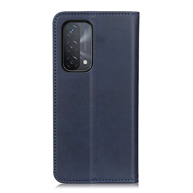 Auto-absorbed Split Leather Wallet Phone Cover for Oppo A93 5G/A54 5G/A74 5G - Blue