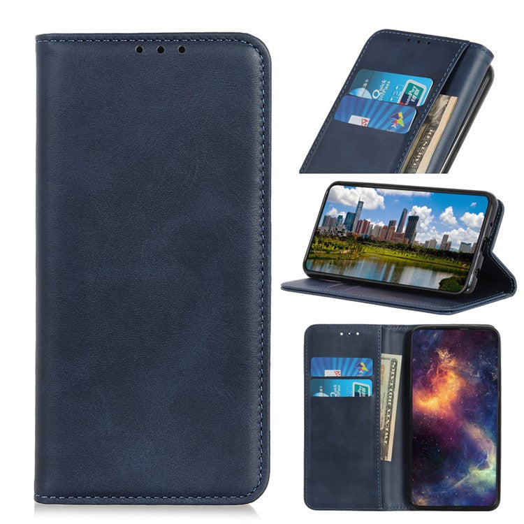 Auto-absorbed Split Leather Wallet Phone Cover for Oppo A93 5G/A54 5G/A74 5G - Blue