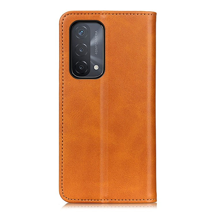 Auto-absorbed Split Leather Wallet Phone Cover for Oppo A93 5G/A54 5G/A74 5G - Brown