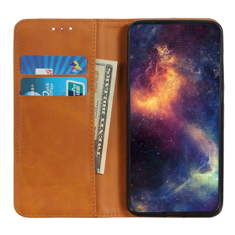 Auto-absorbed Split Leather Wallet Phone Cover for Oppo A93 5G/A54 5G/A74 5G - Brown