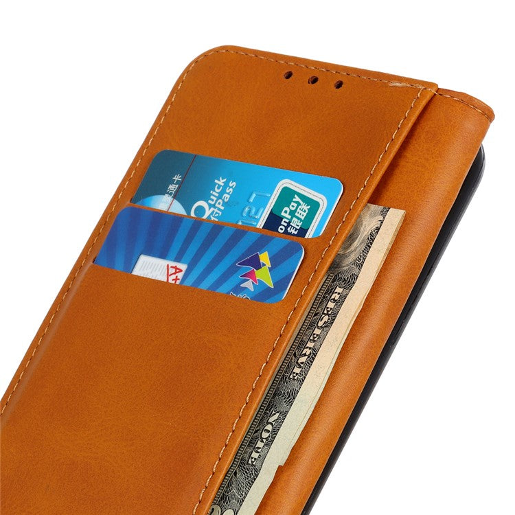 Auto-absorbed Split Leather Wallet Phone Cover for Oppo A93 5G/A54 5G/A74 5G - Brown