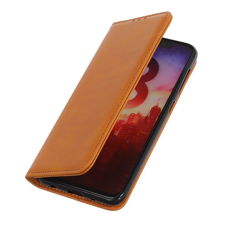 Auto-absorbed Split Leather Wallet Phone Cover for Oppo A93 5G/A54 5G/A74 5G - Brown