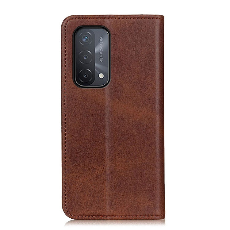 Auto-absorbed Split Leather Wallet Phone Cover for Oppo A93 5G/A54 5G/A74 5G - Coffee