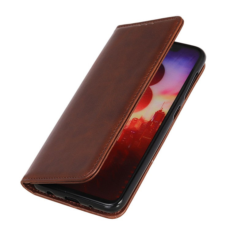 Auto-absorbed Split Leather Wallet Phone Cover for Oppo A93 5G/A54 5G/A74 5G - Coffee