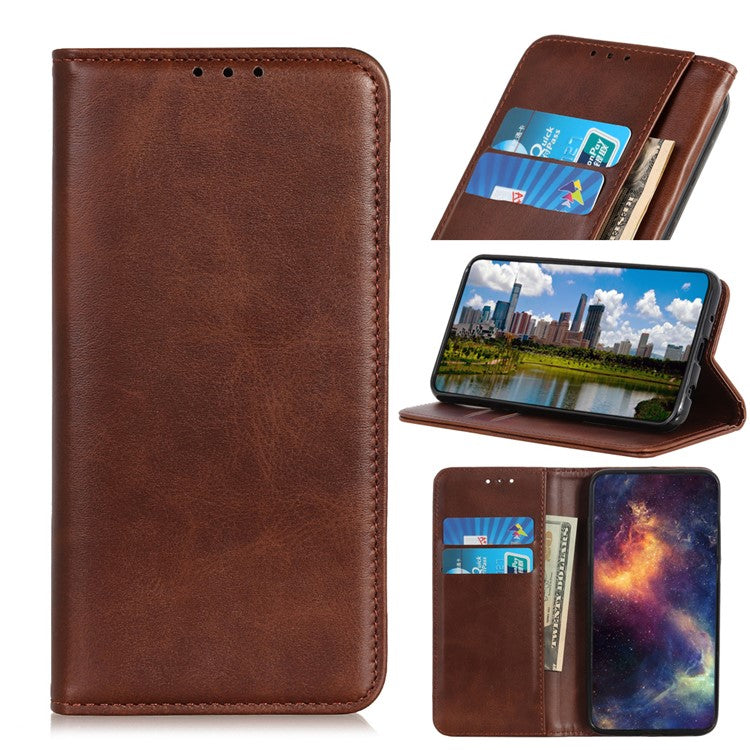 Auto-absorbed Split Leather Wallet Phone Cover for Oppo A93 5G/A54 5G/A74 5G - Coffee