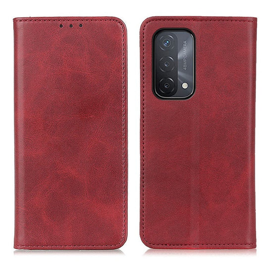 Auto-absorbed Split Leather Wallet Phone Cover for Oppo A93 5G/A54 5G/A74 5G - Red