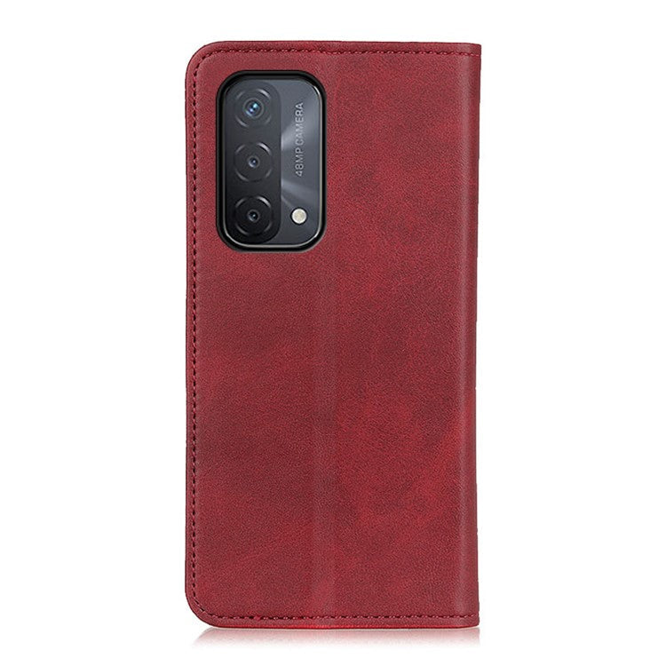 Auto-absorbed Split Leather Wallet Phone Cover for Oppo A93 5G/A54 5G/A74 5G - Red