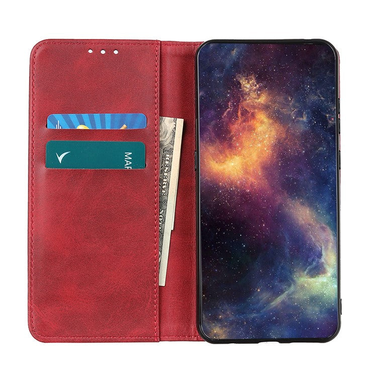 Auto-absorbed Split Leather Wallet Phone Cover for Oppo A93 5G/A54 5G/A74 5G - Red