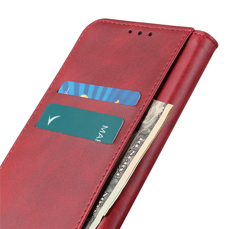 Auto-absorbed Split Leather Wallet Phone Cover for Oppo A93 5G/A54 5G/A74 5G - Red