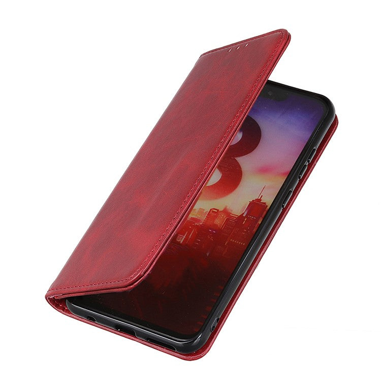 Auto-absorbed Split Leather Wallet Phone Cover for Oppo A93 5G/A54 5G/A74 5G - Red