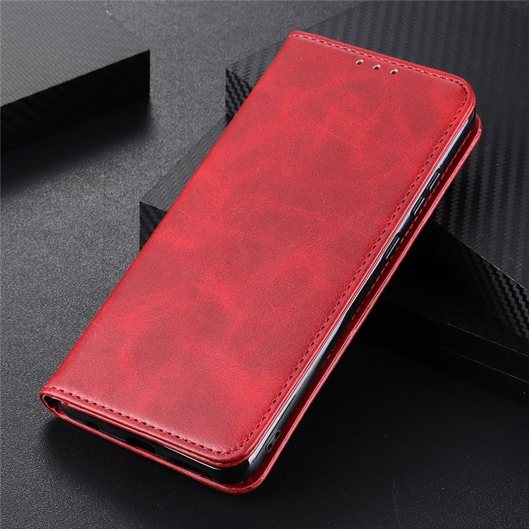 Auto-absorbed Split Leather Wallet Phone Cover for Oppo A93 5G/A54 5G/A74 5G - Red