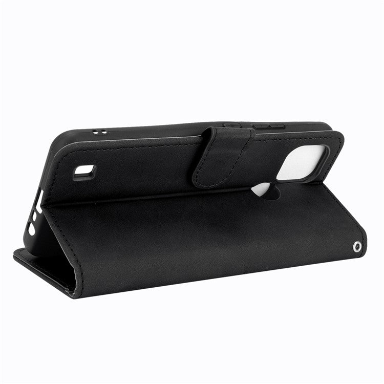 Skin-touch PU Leather Wallet Phone Cover with Supporting Stand for Realme C21 - Black