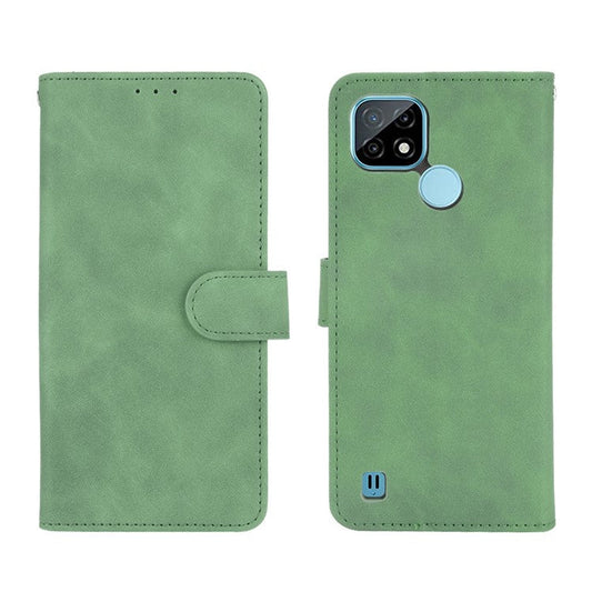 Skin-touch PU Leather Wallet Phone Cover with Supporting Stand for Realme C21 - Green