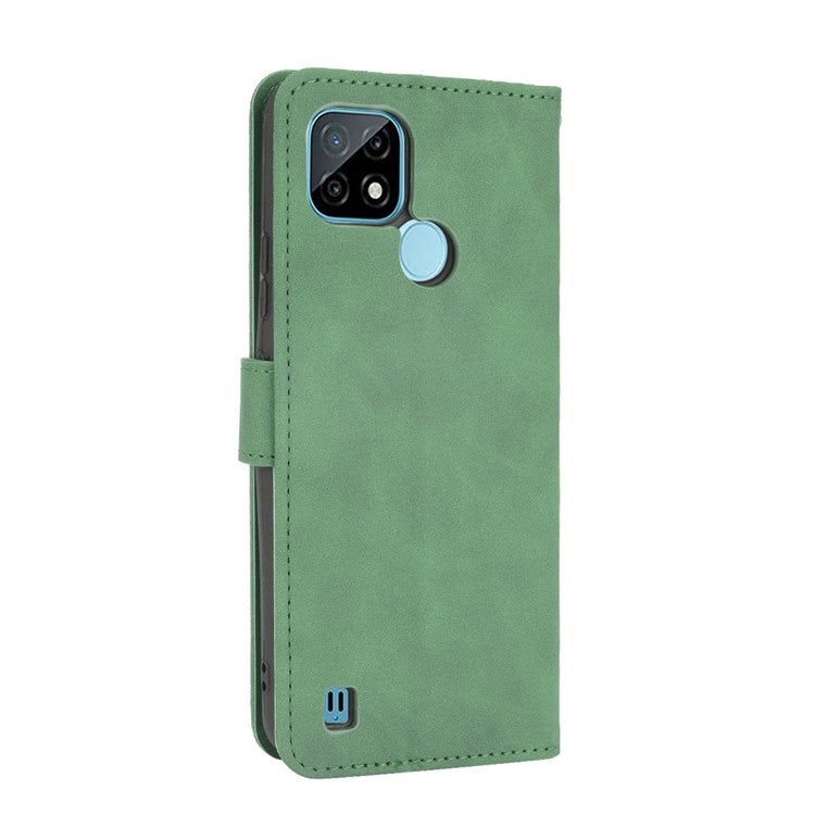 Skin-touch PU Leather Wallet Phone Cover with Supporting Stand for Realme C21 - Green