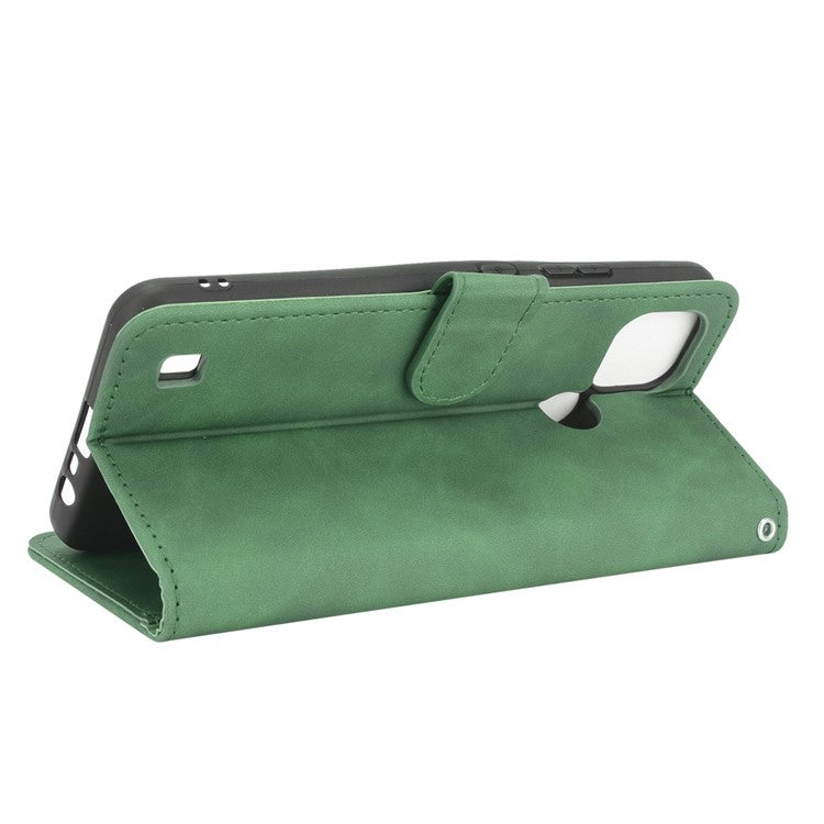 Skin-touch PU Leather Wallet Phone Cover with Supporting Stand for Realme C21 - Green