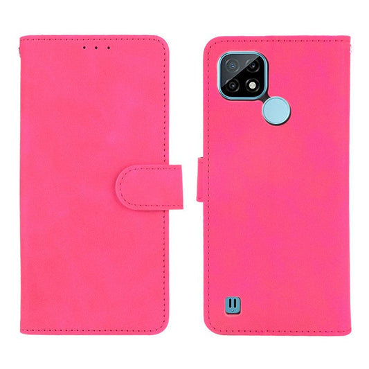 Skin-touch PU Leather Wallet Phone Cover with Supporting Stand for Realme C21 - Rose