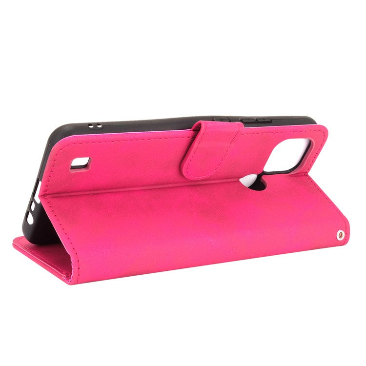 Skin-touch PU Leather Wallet Phone Cover with Supporting Stand for Realme C21 - Rose