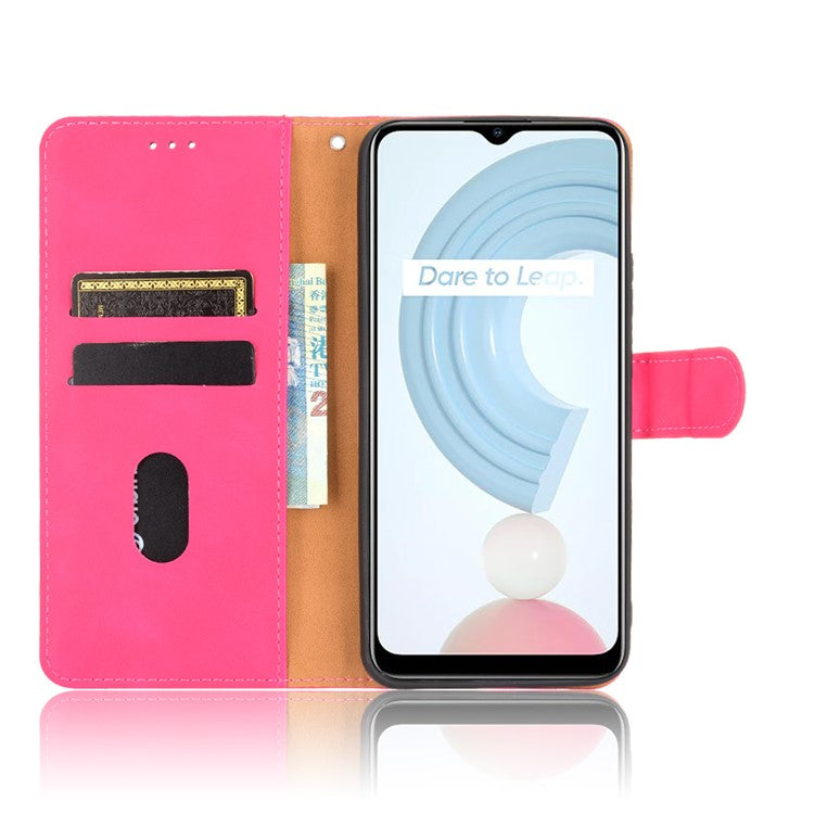 Skin-touch PU Leather Wallet Phone Cover with Supporting Stand for Realme C21 - Rose