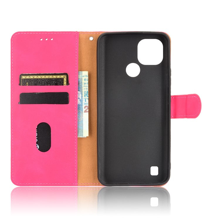 Skin-touch PU Leather Wallet Phone Cover with Supporting Stand for Realme C21 - Rose