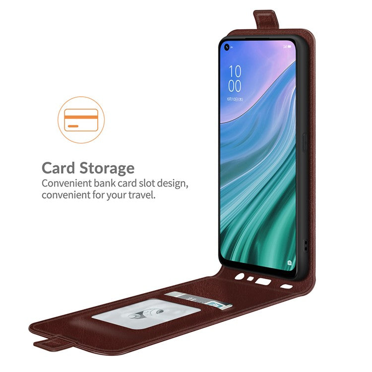 Vertical Flip Crazy Horse Leather Protector Case with Card Slot for Oppo A54 5G/A93 5G/A74 5G/OnePlus Nord N200 5G - Brown