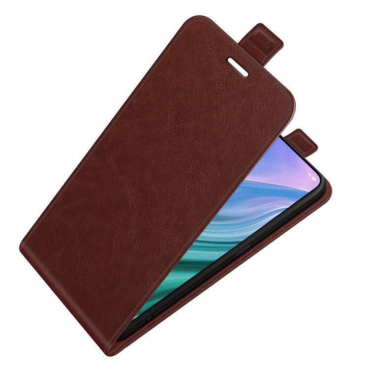 Vertical Flip Crazy Horse Leather Protector Case with Card Slot for Oppo A54 5G/A93 5G/A74 5G/OnePlus Nord N200 5G - Brown