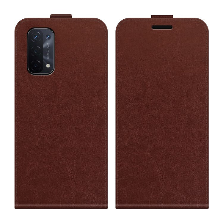 Vertical Flip Crazy Horse Leather Protector Case with Card Slot for Oppo A54 5G/A93 5G/A74 5G/OnePlus Nord N200 5G - Brown